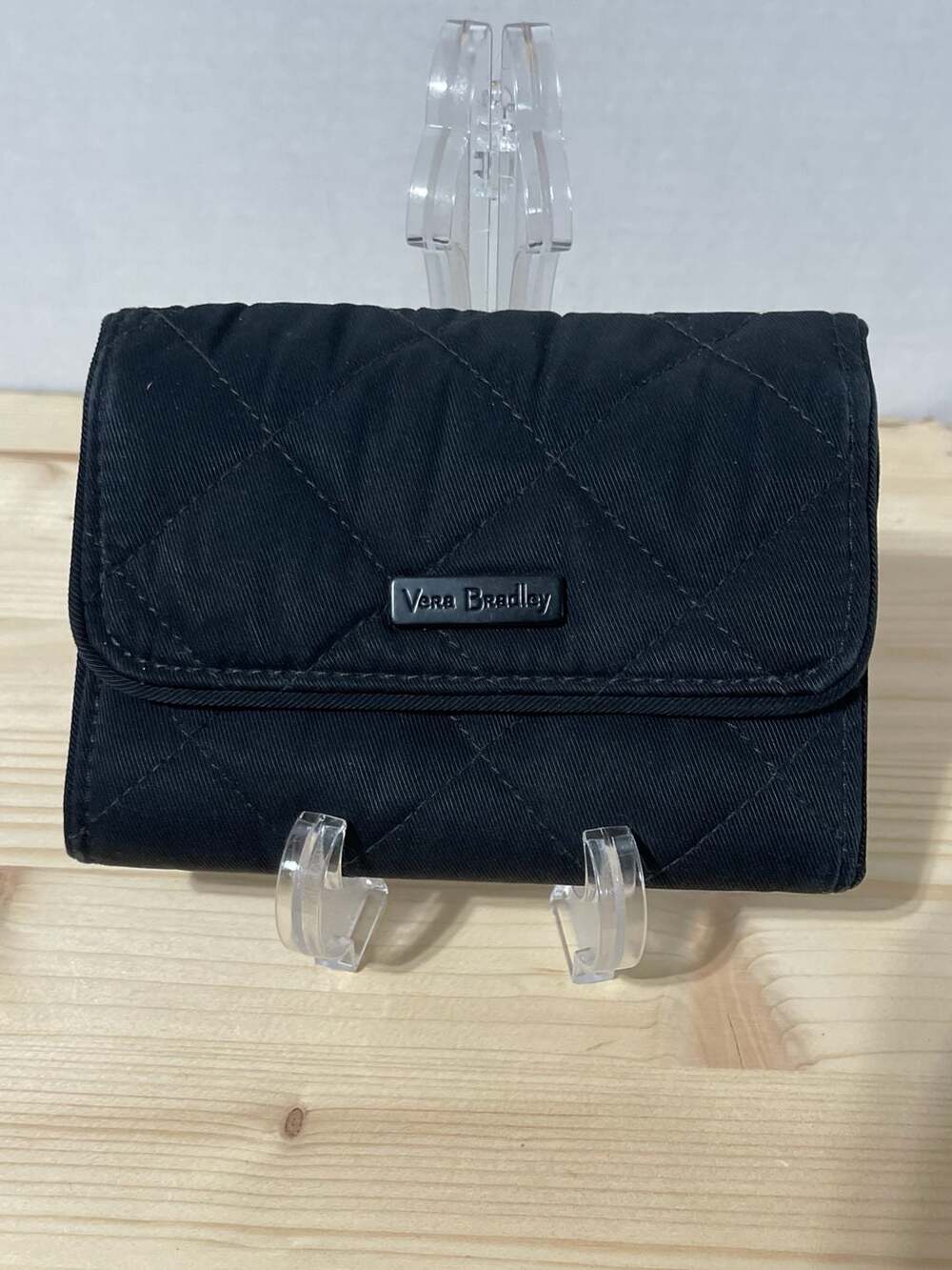 Vera Bradley Performance Twill RFID Compact Wallet Black Quilted Floral Interior